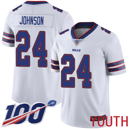 Youth Buffalo Bills #24 Taron Johnson White Vapor Untouchable Limited Player 100th Season NFL Jersey